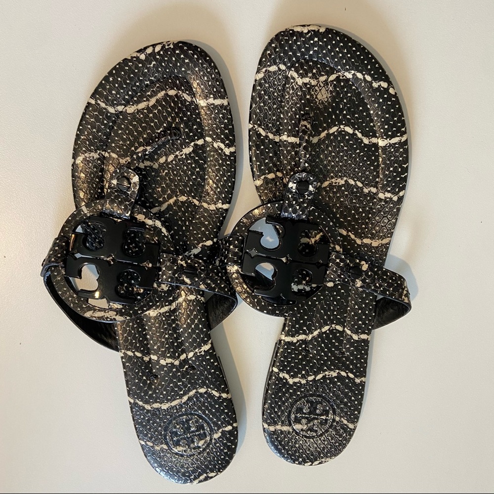 TORY BURCH Miller Sandal Snakeskin Black Ivory 10